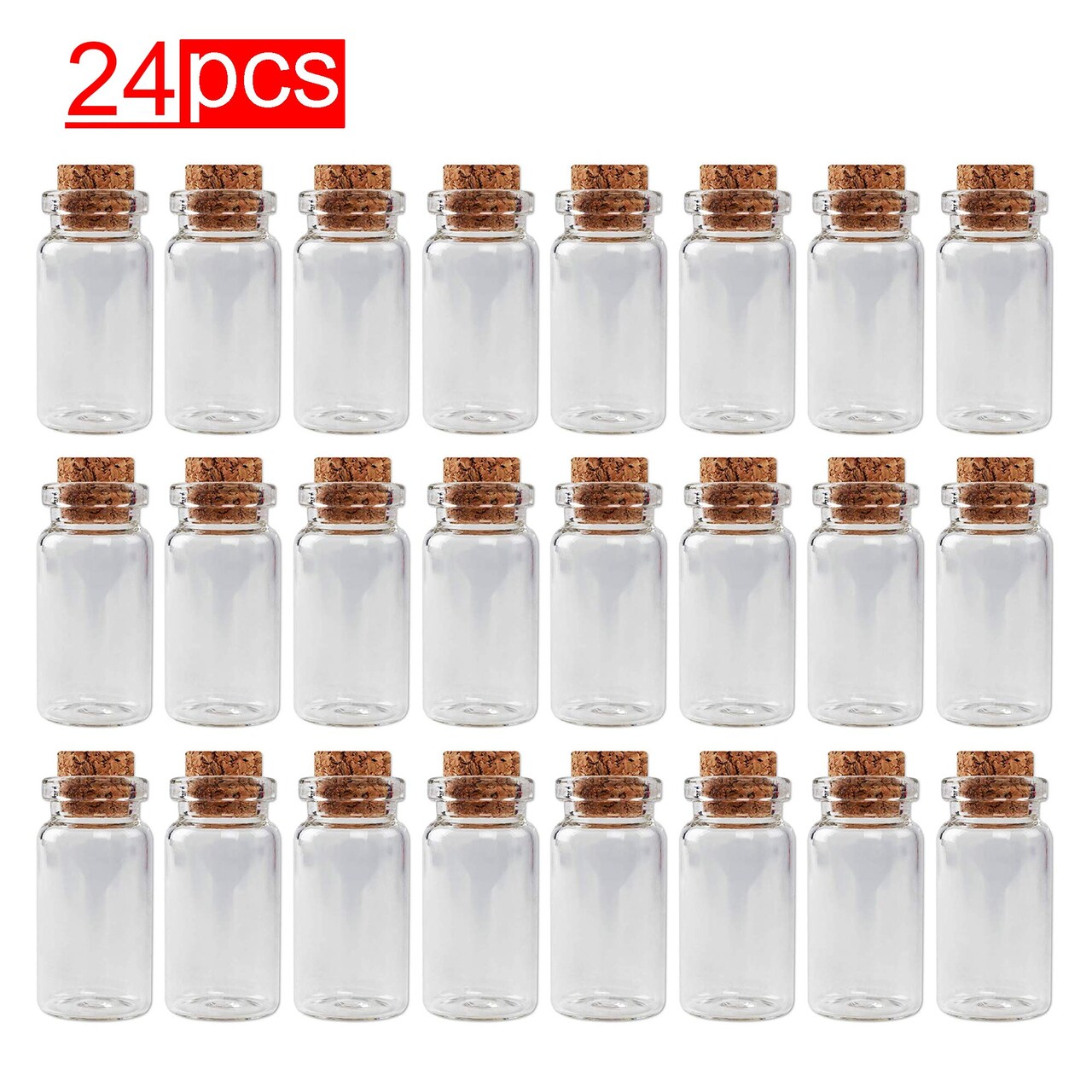 24 Pieces Mini Clear Glass Jars Bottles with Cork Stoppers for Arts & Crafts, Projects, Decoration, Party Favors - Size: 1-1/2" Tall X 3/4 Inches Diameter